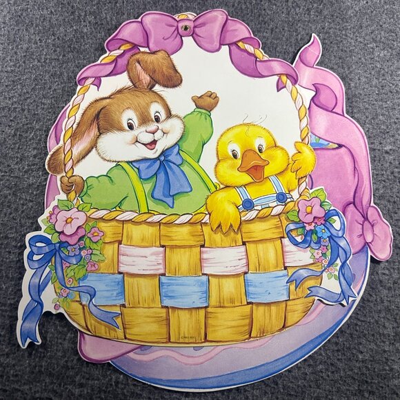 Vtg Easter Cardboard Die Cut Decor Lot of 3 Spring Bunnys Ducks Eggs Peeps - Picture 3 of 16